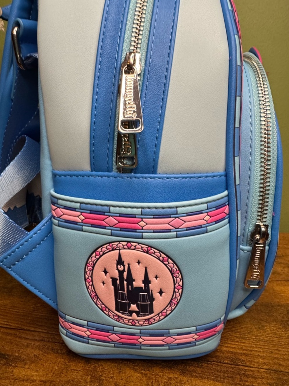 Loungefly Disney Cinderella Stained Glass Blue Pink Backpack - Picture 2 of 6